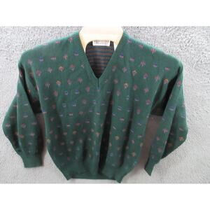 Vintage Brian MacNeil Sweater Men Medium Green V Neck Wool Blend Made In Italy
